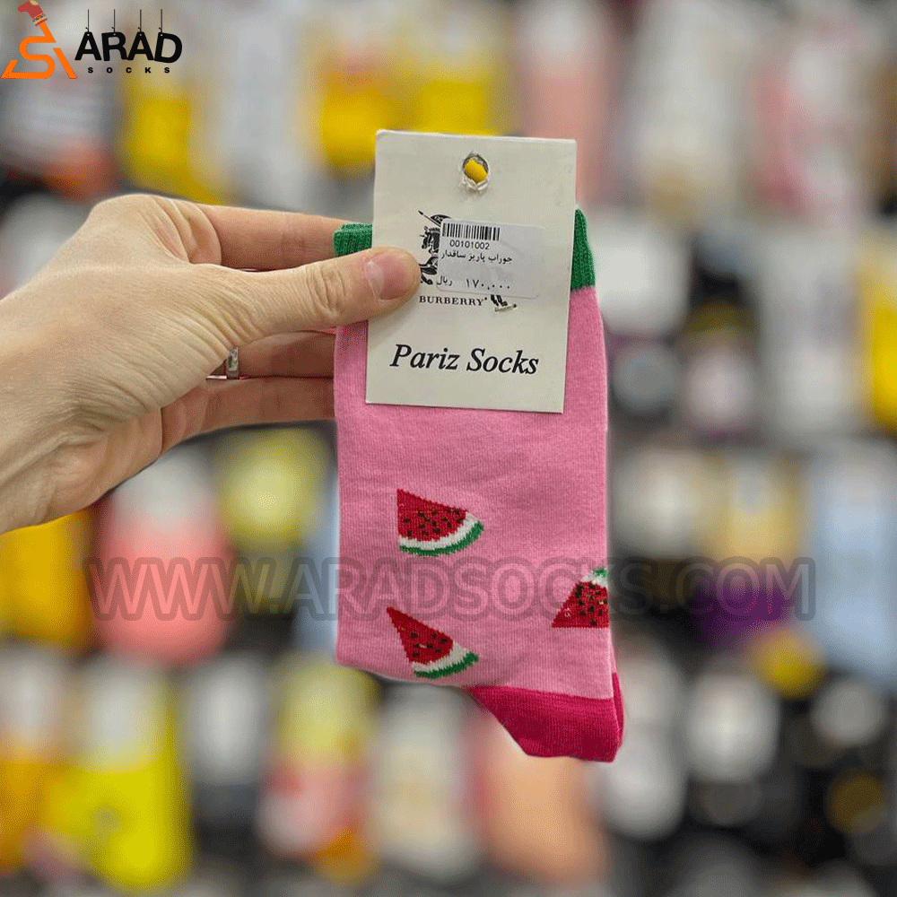 yalda-night7 جوراب ساقدار یلدایی طرح هندوانه صورتی - Image 1