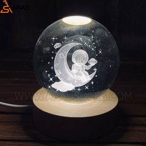 گوی کریستال سه بعدی طرح فضانورد و ماه