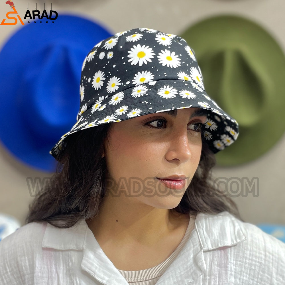 کلاه باکت کتان طرح بابونه کلاه باکت کتان طرح بابونه