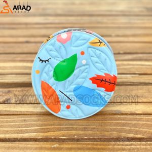 آینه جیبی صفحه دایره ای طرح برگ آبی