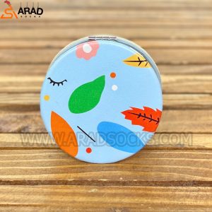 آینه جیبی صفحه دایره ای طرح برگ آبی
