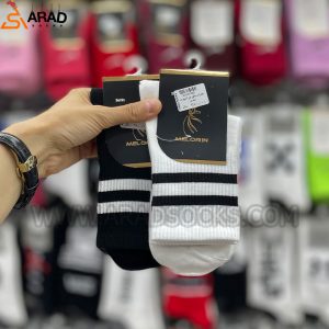 جوراب ساقدار اسپرت طرح دوخط مشکی و سفید