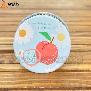 آینه جیبی صفحه دایره ای طرح هلو و بابونه