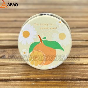 آینه جیبی صفحه دایره ای طرح پرتقال و بابونه