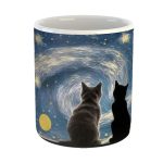 ماگ سرامیکی شب پر ستاره و گربه - Image 2