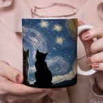 ماگ سرامیکی شب پر ستاره و گربه - Image 3