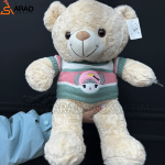 عروسک خرس لباس بافت کرمی