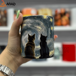 ماگ سرامیکی شب پر ستاره و گربه