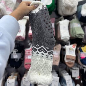 جوراب زمستانه طوسی سفید