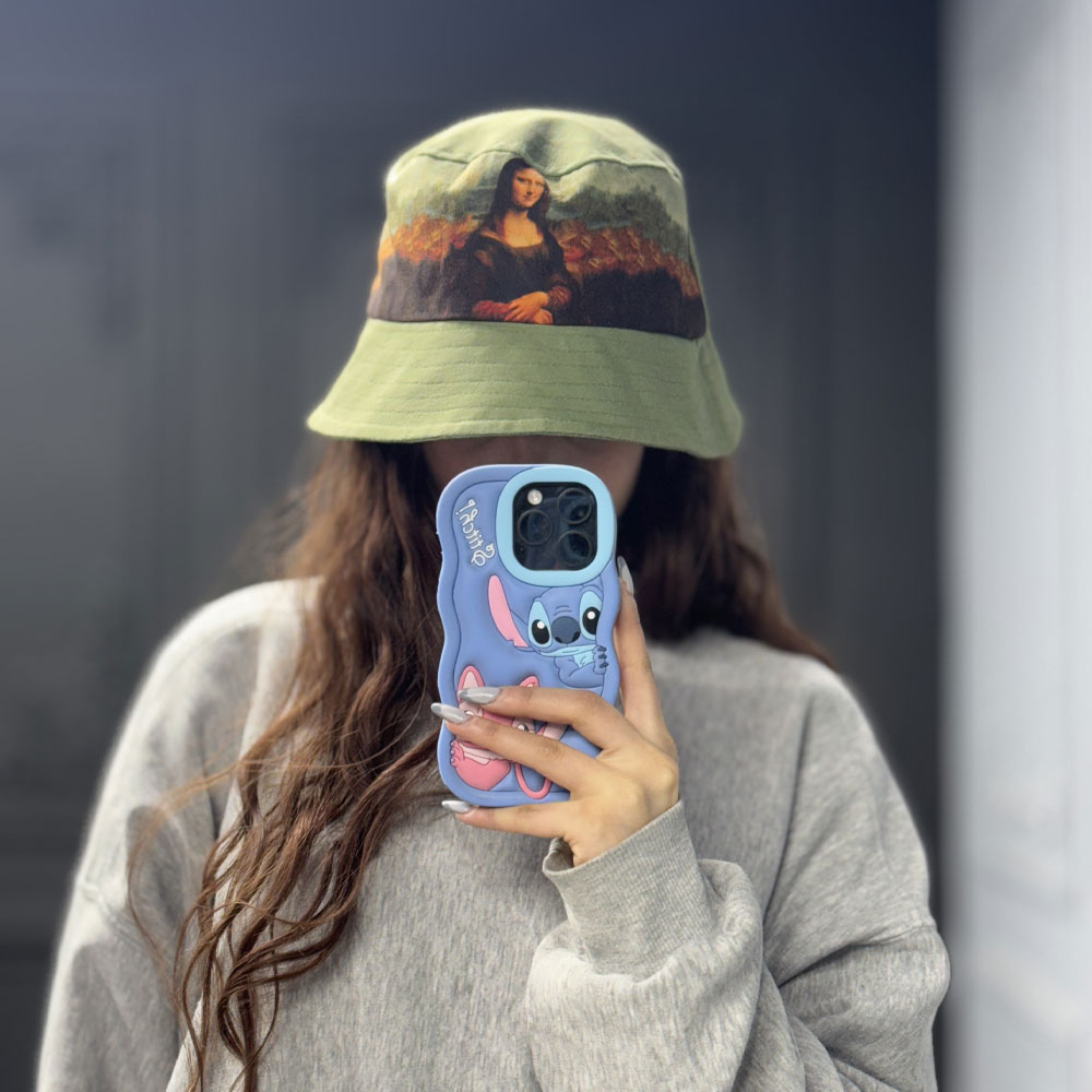 مونالیزا کلاه باکت مخمل طرح مونالیزا