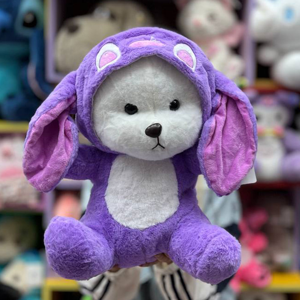 عروسک پتو بالشتی خرس لباس استیج بنفش عروسک پتو بالشتی خرس لباس استیج بنفش