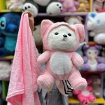 عروسک پتوبالشتی خرس لباس صورتی