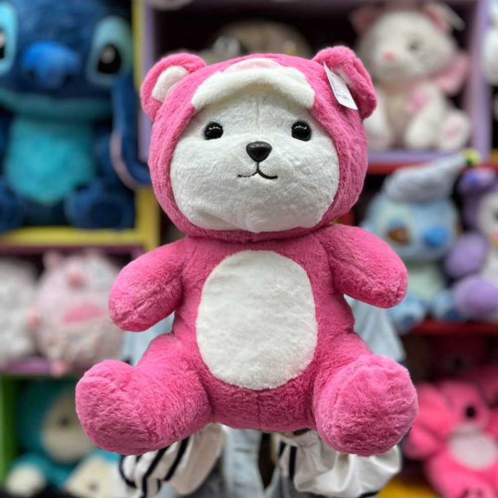 عروسک پتوبالشتی خرس لباس لاتسو صورتی عروسک پتوبالشتی خرس لباس لاتسو صورتی