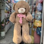 عروسک خرس سینه خرسی 150 سانت قهوه ای صورتی